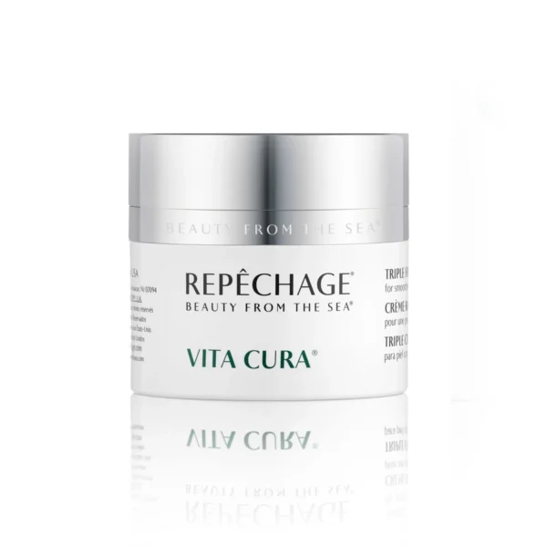 Repêchage Vita Cura -kosteusvoidepurkki, jossa metallinen kansi ja valkoinen etiketti. Teksti: "Beauty from the Sea".