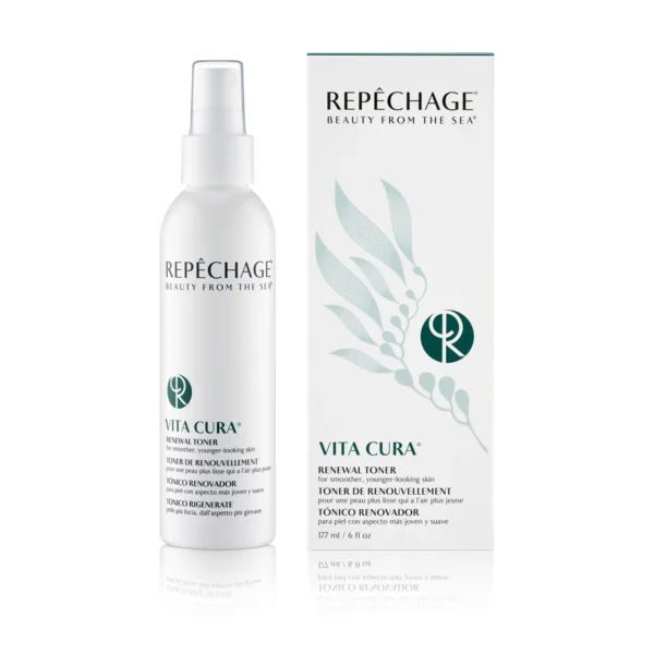 Repechage Vita Cura -kasvovesi, pakkaus ja tuote kuvattuna. Anti-aging-ominaisuudet, 177 ml.