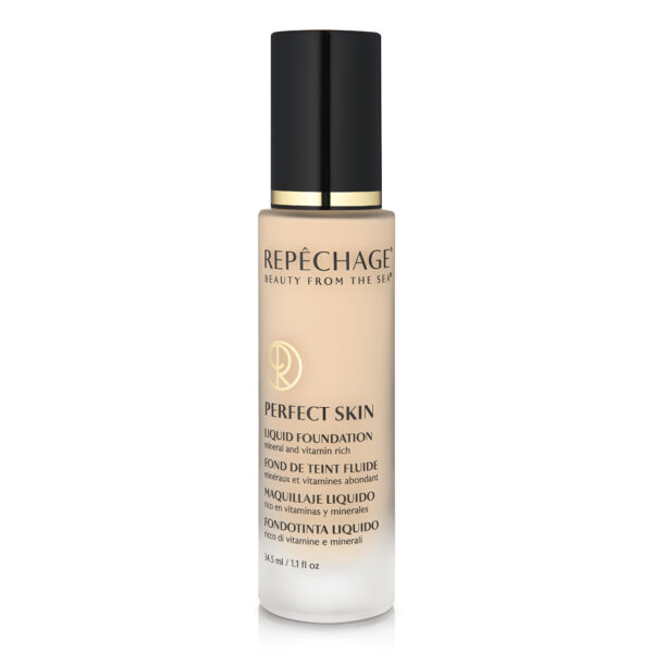 Repechage Perfect Skin -meikkivoidepullo, joka sisältää mineraaleja ja vitamiineja. 34,5 ml.