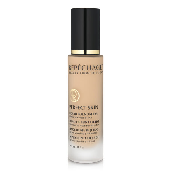 Repêchage Perfect Skin Liquid Foundation -nestemäinen meikkivoide, vitamiinirikas ja mineraalipitoinen, 34,5 ml, musta kultakorkki.
