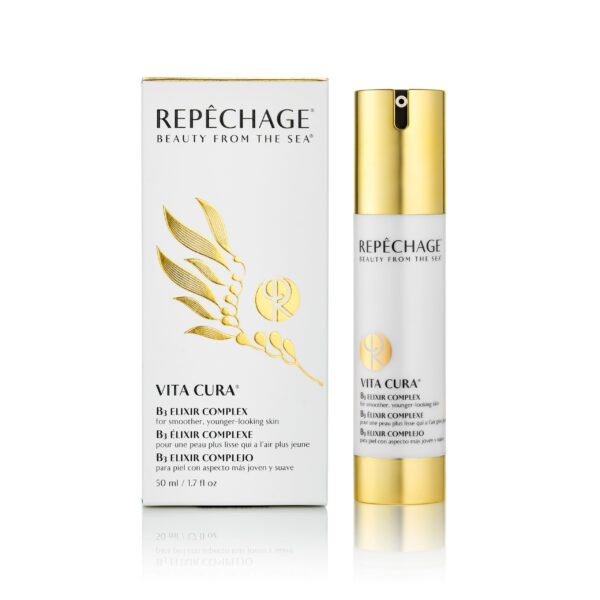 Repechage Vita Cura B3 Elixir Complex -kauneustuote, 50 ml, laatikon ja pullon kuva. Anti-aging-seerumi nuorekkaalle ja sileälle iholle.