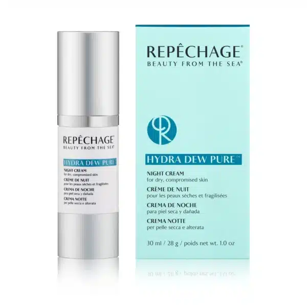 Repêchage Hydra Dew Pure -yövoide kuivalla ja vaurioituneelle iholle, 30 ml. Tuote ja pakkaus näkyvät kuvassa.