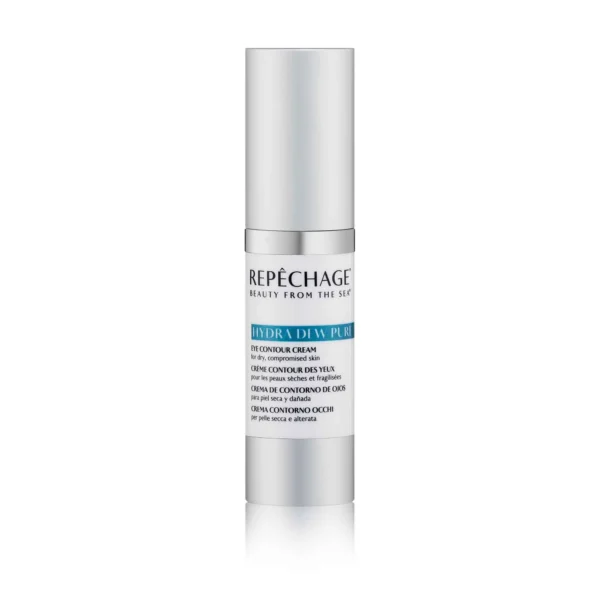 Repêchage Hydra Dew Pure Eye Contour Cream - silmänympärysvoide kuiville, vaurioituneille iholle, 15 ml hopeanvärisessä pumppupullossa.