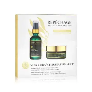 Repêchage Vita Cura Cellusea Firm + Lift -setti, joka sisältää kaula- ja vartaloseerumin sekä vartalokontuurivoiteen.