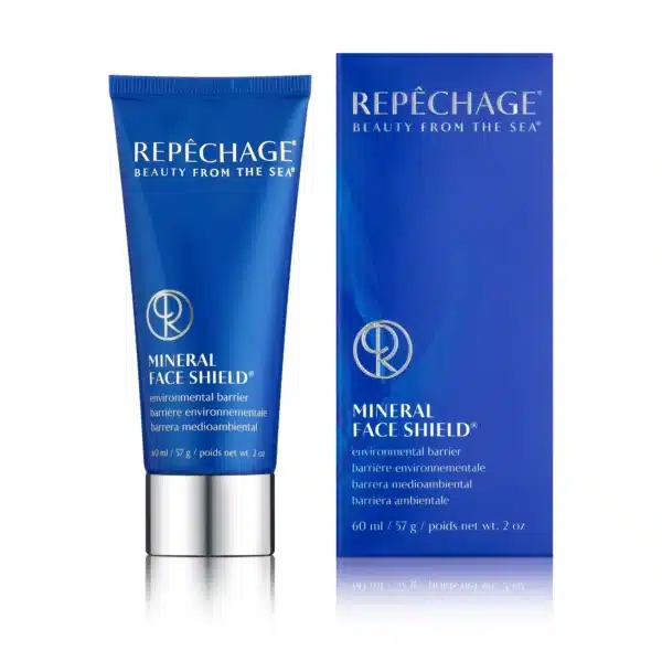 Repechage Mineral Face Shield -ympäristönsuojavoide, 60 ml tuubi ja sininen tuotepakkaus.