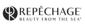 Repêchage-logo ja iskulause "Beauty From The Sea" tummanharmaalla taustalla.